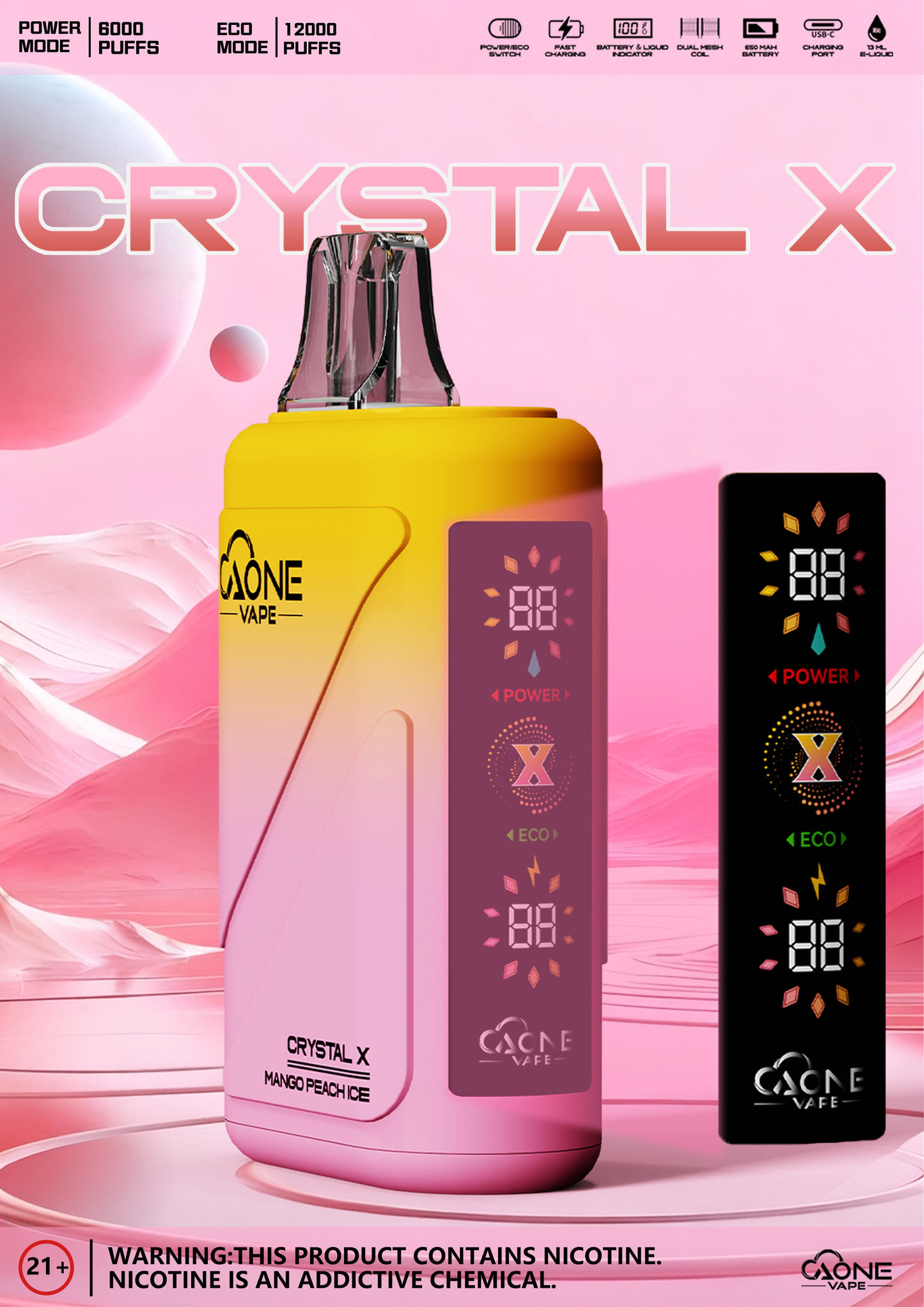 AONE VAPE CRYSTAL X 水晶2代 12000口 大容量拋棄式電子菸
