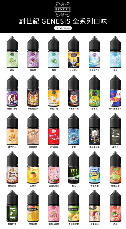 創世紀GENESIS 菸油 丁鹽煙油 適配各種類小煙機 30ml/30mg